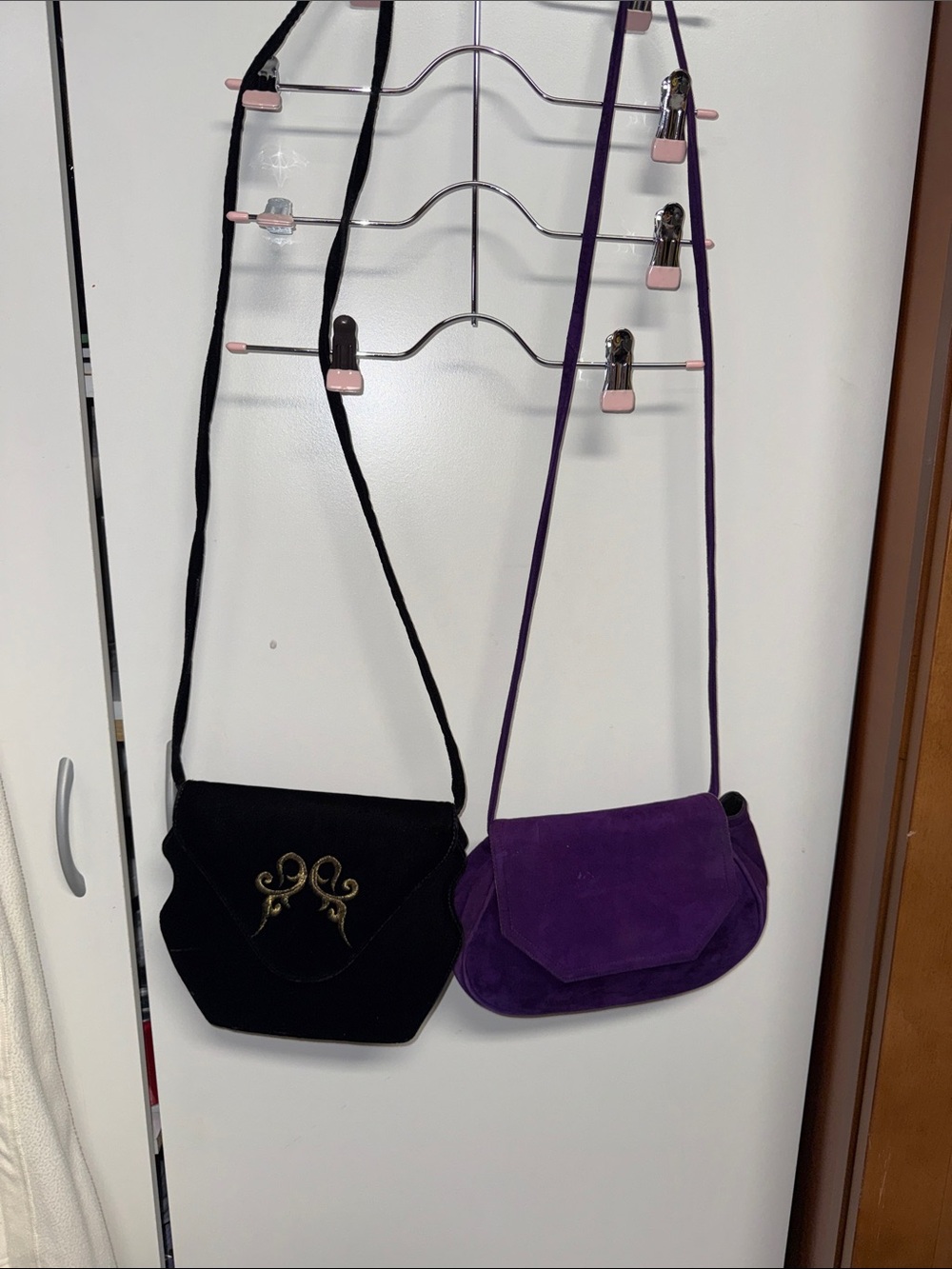 Unbranded Black & Purple Suede Crossbody Bags - Elegant Flap Style